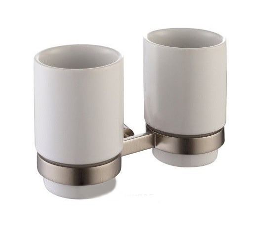 Cтакан для зубных щеток двойной Kraus Amnis с настенным держателем сатин KEA-11116BN