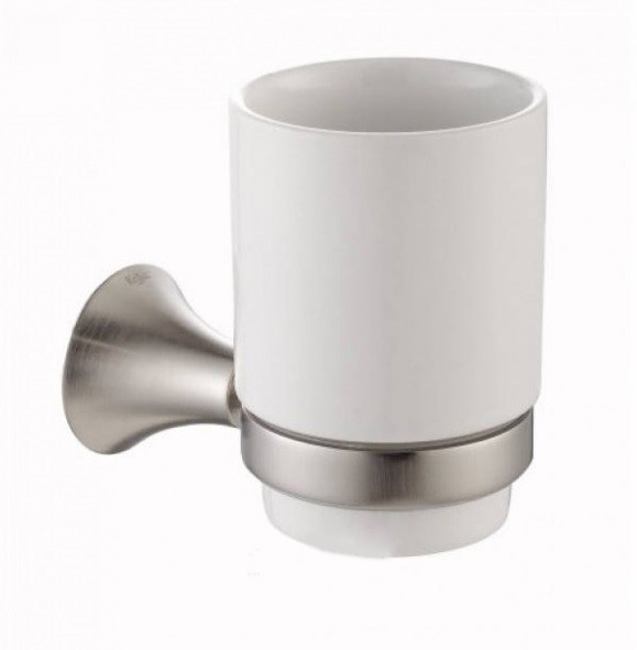  Стакан для зубных щеток Kraus Amnis с настенным держателем керамика/латунь хром матовый KEA-11104BN 