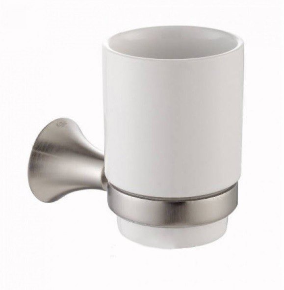 Стакан для зубних щіток Kraus Amnis з настінним тримачем кераміка / латунь хром матовий KEA-11104BN