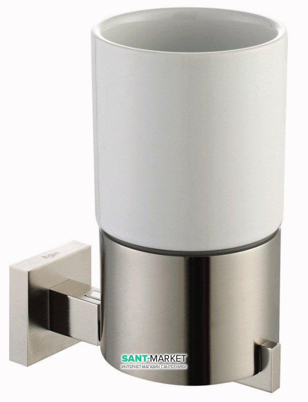 Стакан для зубных щеток Kraus Aura с настенным держателем керамика/латунь сатин KEA-14404BN