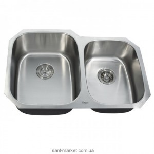 Мойка для кухни асимметричная (нестандартная) Kraus  2 чаши  под столешницу  нержавеющая сталь  хром KBU-24