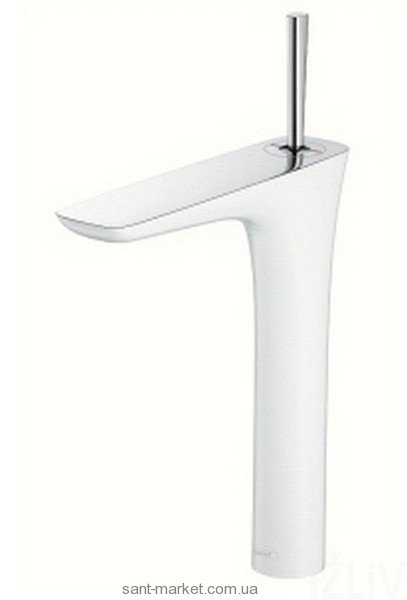 Смеситель для раковины с джойстиком с донным клапаном высокий Hansgrohe PuraVida хром/белый 15066400