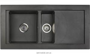 Мийка для кухні прямокутна TEKA AURA 60B TG 1.5 чаші обертається крило врізна граніт чорний металік 88564
