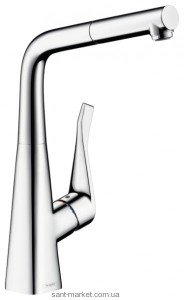 Смеситель для кухни с выдвижной лейкой Hansgrohe Metris однорычажный 14821000