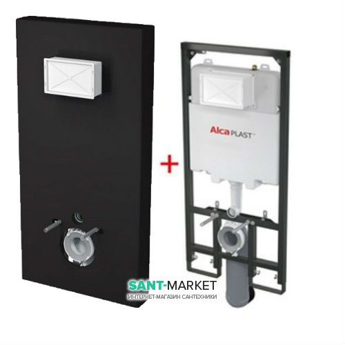 Система інсталяції для підвісного унітазу AlcaPlast Sadromodul Slim M1204 + чорний короб Slimbox