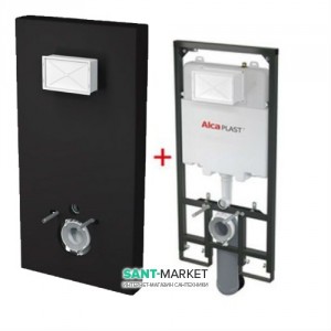 Система інсталяції для підвісного унітазу AlcaPlast Sadromodul Slim M1204 + чорний короб Slimbox