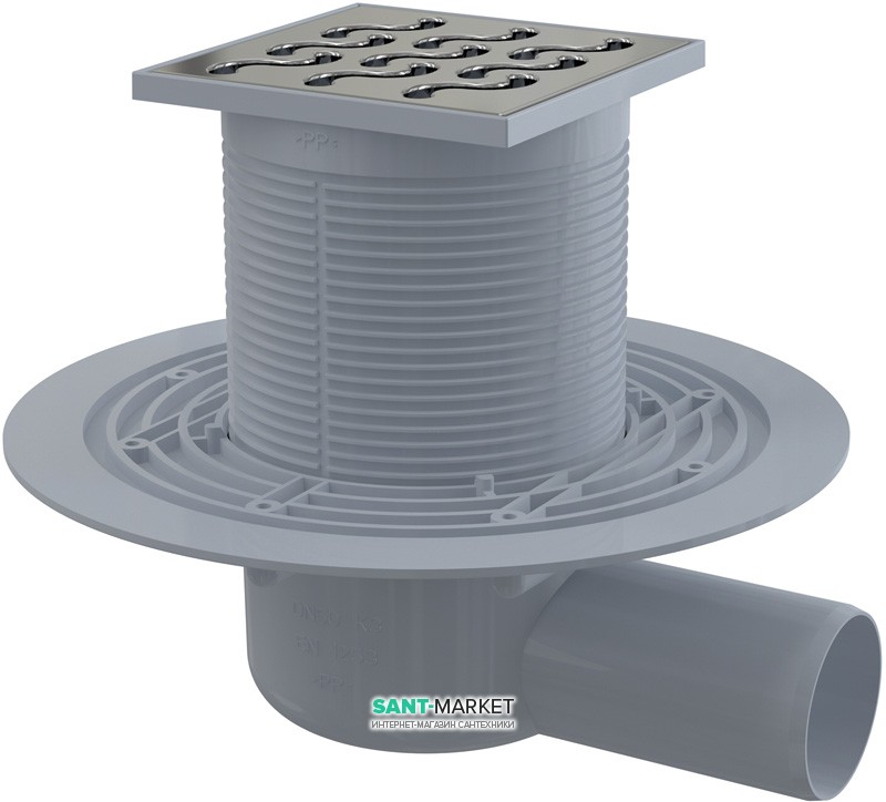 Cливной трап для душу AlcaPlast мокрий затвор бічній випуск регульований 105х105 APV102