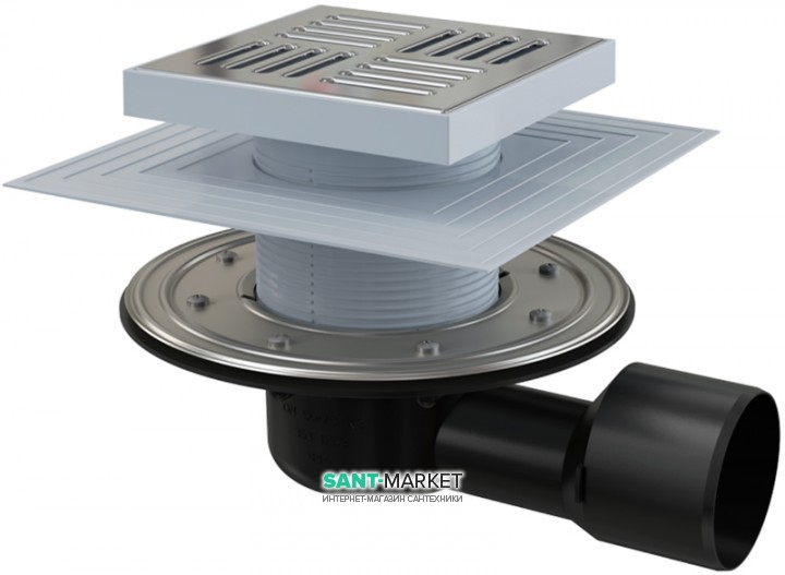 Зливний трап для душу AlcaPlast комбінований затвор бічній випуск 150х150 APV3444