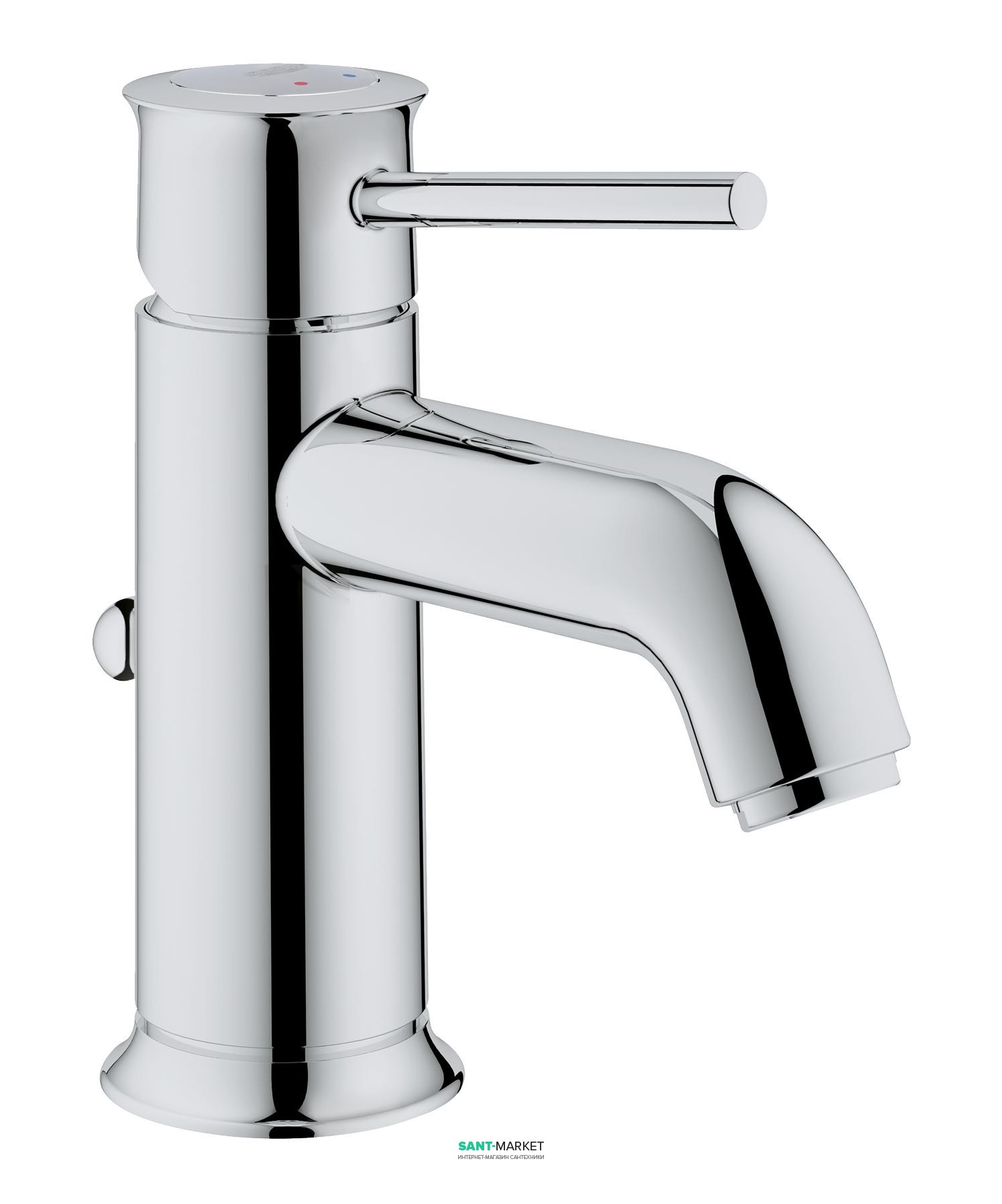 Смеситель для раковины однорычажный с донным клапаном Grohe коллекция BauClassic хром 23161000
