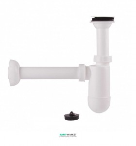 Сифон для умивальника Sanit пластмасовий з пробкою білий 31.001.00.0000