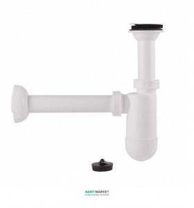 Сифон для умивальника Sanit пластмасовий з пробкою білий 31.001.00.0000