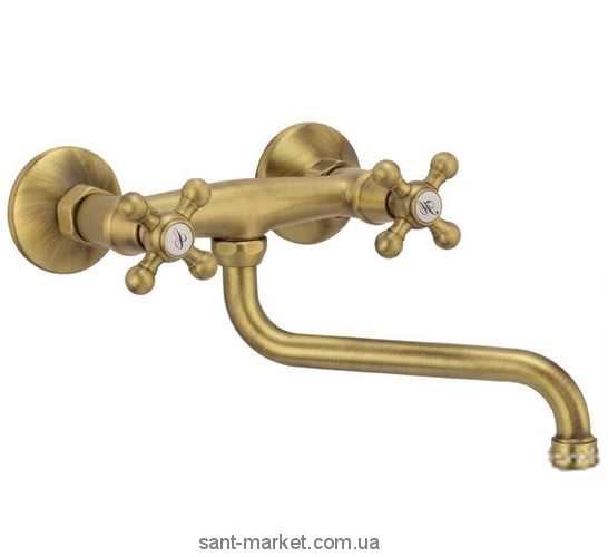 Смеситель двухвентильный с длинным изливом Fiore коллекция Margot бронза 26064200 Old Bronze