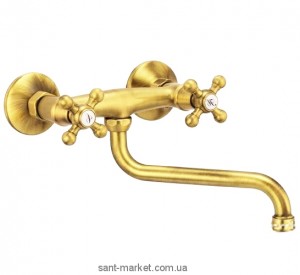 Смеситель двухвентильный с длинным изливом Fiore коллекция Margot золото 26064200 Gold