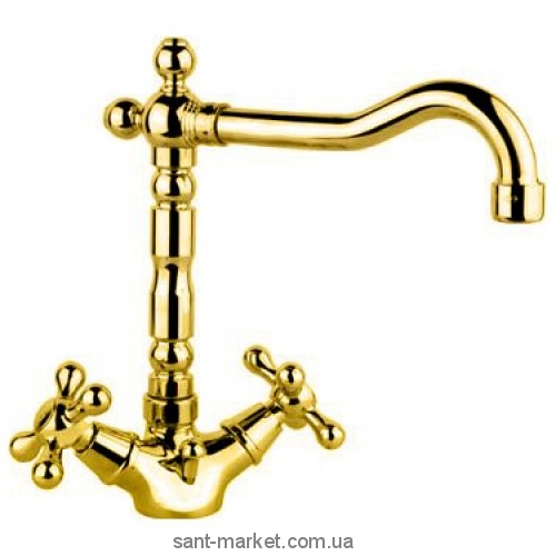 Смеситель для раковины двухвентильный с донным клапаном Fiore коллекция Margot золото 26062501 Gold