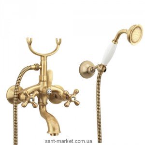 Смеситель двухвентильный со Сваровски с душем Fiore коллекция Margot-Sky бронза 01061000 Old Bronze