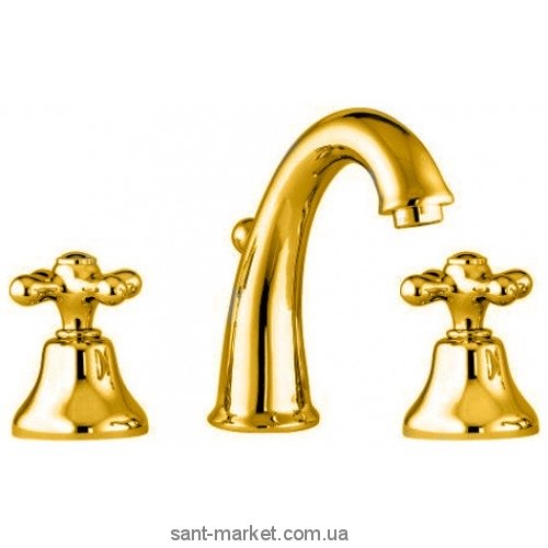 Смеситель для раковины двухвентильный с донным клапаном Fiore Margot золото 26062800 Gold
