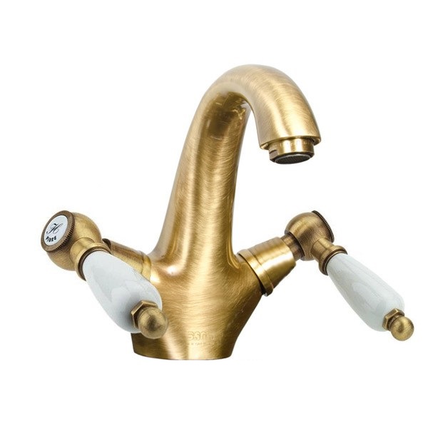 Змішувач для раковини Двохважеля з донним клапаном Fiore Margot Coloniale бронза 02062301 Old Bronze