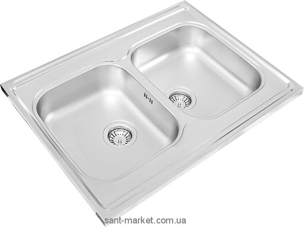 Мийка для кухні прямокутна Ukinox Standart 2 чаші накладна нержавіюча сталь хром STM 800 600 .20 GT 6C