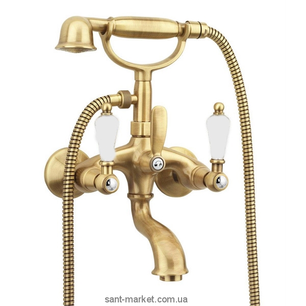 Смеситель двухвентильный со Сваровски с душем Fiore Margot Coloniale-Sky бронза 03061000 Old Bronze