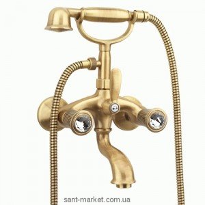 Смеситель двухвентильный со Сваровски с душем Fiore Margot Venere-Sky хром 12061000 Old Bronze