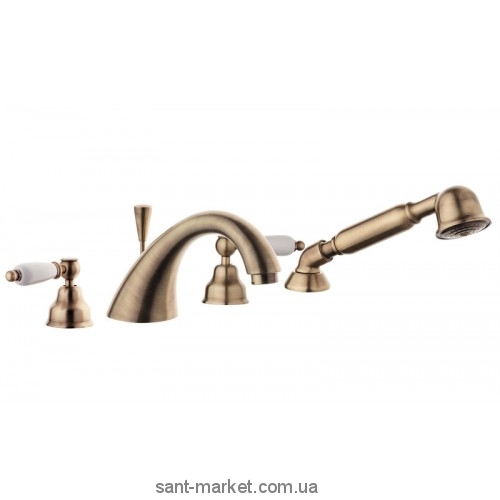 Смеситель двухвентильный на борт ванны с душем EMMEVI коллекция Deco Ceramic бронза BR121120