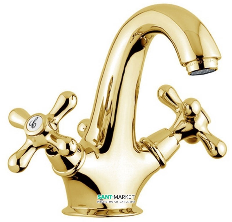 Змішувач для раковини двухвентильний з донним клапаном EMMEVI колекція Deco Classic золото OR12013