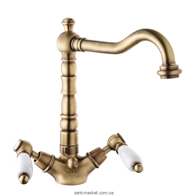 Змішувач для раковини Двохважеля з донним клапаном високий EMMEVI Deco Ceramic бронза BR121613
