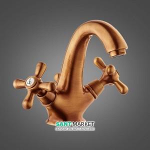 Змішувач для раковини двухвентильний з донним клапаном EMMEVI колекція Deco Classic мідь RA12013