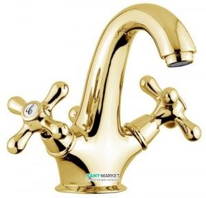 Змішувач для раковини двухвентильний з донним клапаном EMMEVI колекція Deco Classic золото OR12013