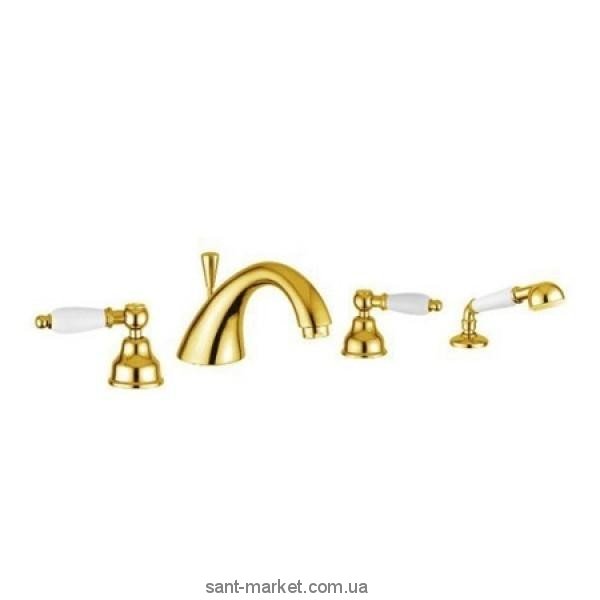 Смеситель двухвентильный на борт ванны с душем EMMEVI коллекция Deco Ceramic золото ОR121120
