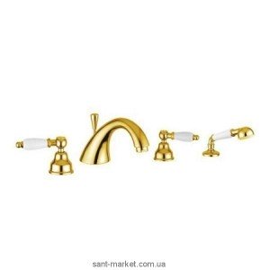 Смеситель двухвентильный на борт ванны с душем EMMEVI коллекция Deco Ceramic золото ОR121120
