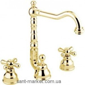 Смеситель для раковины двухвентильный с донным клапаном высокий EMMEVI Deco Ceramic золото OR121643