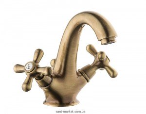 Смеситель для раковины двухвентильный с донным клапаном EMMEVI коллекция Deco Classic бронза BR12013
