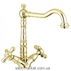 Смеситель для раковины двухвентильный с донным клапаном высокий EMMEVI Deco Old золото OR12613