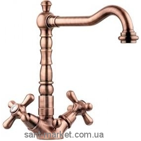 Смеситель для раковины двухвентильный с донным клапаном высокий EMMEVI Deco Old медь RA12613