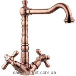 Смеситель для раковины двухвентильный с донным клапаном высокий EMMEVI Deco Old медь RA12613