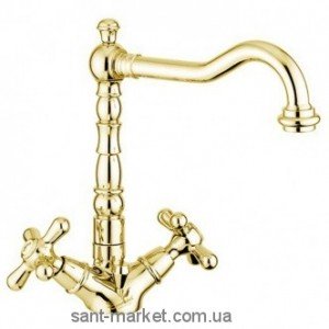 Смеситель для раковины двухвентильный с донным клапаном высокий EMMEVI Deco Old золото OR12613