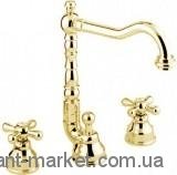 Смеситель для раковины двухвентильный с донным клапаном высокий EMMEVI Deco Old золото OR12643