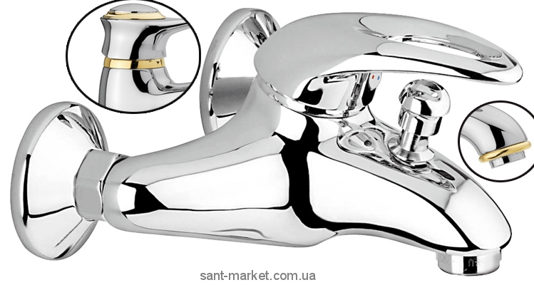 Смеситель однорычажный для ванны с душем EMMEVI коллекция Luxor хром/золото CO7001RB