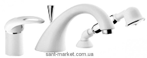 Змішувач одинважільний на борт ванни з душем EMMEVI колекція Luxor білий BC70120R