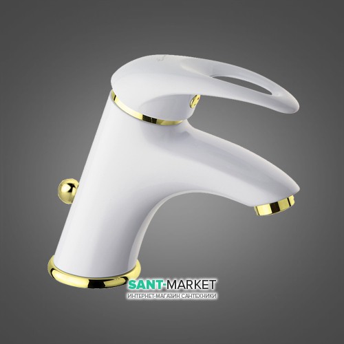 Змішувач для раковини одноважеля з донним клапаном EMMEVI колекція Luxor білий / золото BO7003R