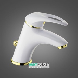 Змішувач для раковини одноважеля з донним клапаном EMMEVI колекція Luxor білий / золото BO7003R
