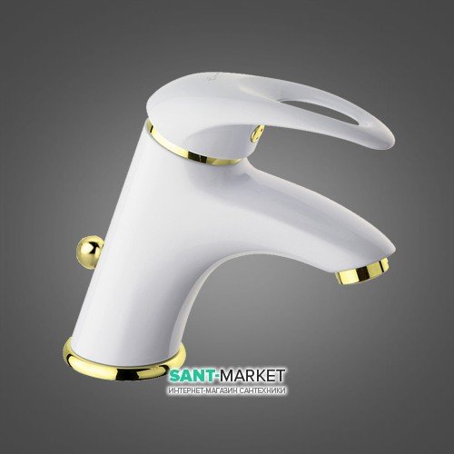 Смеситель для раковины однорычажный с донным клапаном EMMEVI коллекция Luxor белый/золото BO7003R