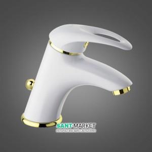 Змішувач для раковини одноважеля з донним клапаном EMMEVI колекція Luxor білий / золото BO7003R