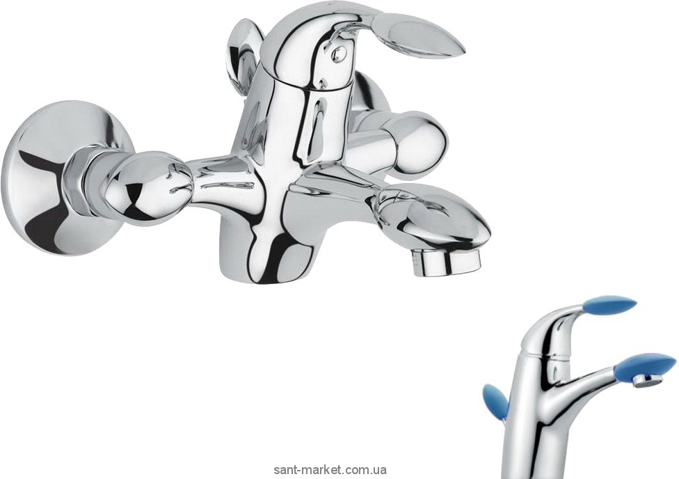 Смеситель однорычажный для ванны с коротким изливом EMMEVI коллекция Trilly хром/синий CBL51001