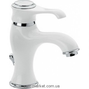 Смеситель для раковины однорычажный с донным клапаном EMMEVI коллекция Tiffany хром/белый BC6003