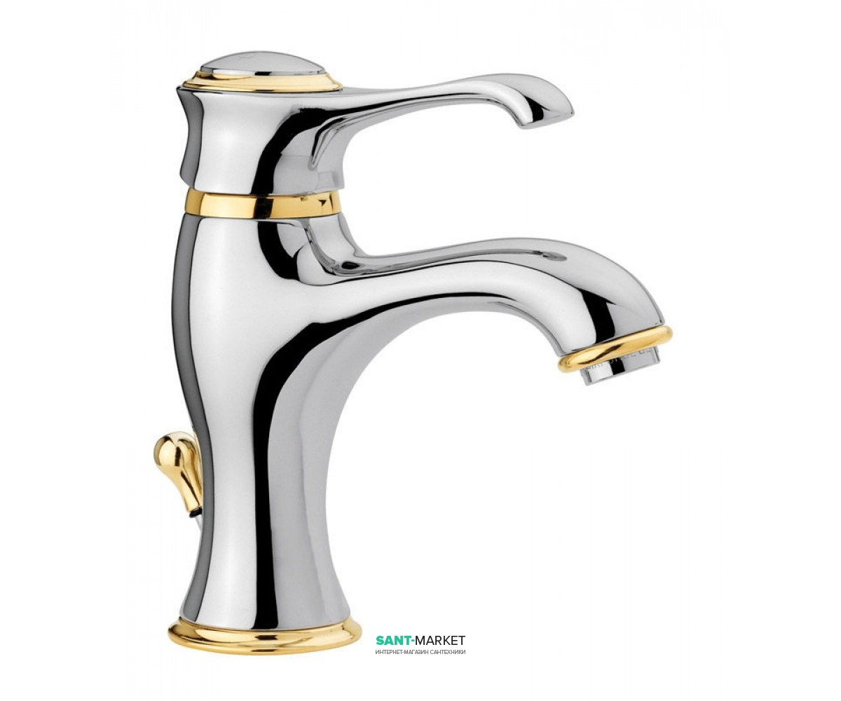 Смеситель для раковины однорычажный с донным клапаном EMMEVI коллекция Tiffany хром/золото CO6003
