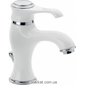 Змішувач для раковини одноважеля з донним клапаном EMMEVI колекція Tiffany хром / білий BC6003