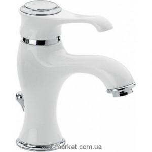 Змішувач для раковини одноважеля з донним клапаном EMMEVI колекція Tiffany хром / білий BC6003