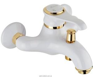 Смеситель однорычажный для ванны с коротким изливом EMMEVI коллекция Tiffany белый/золото BO6001